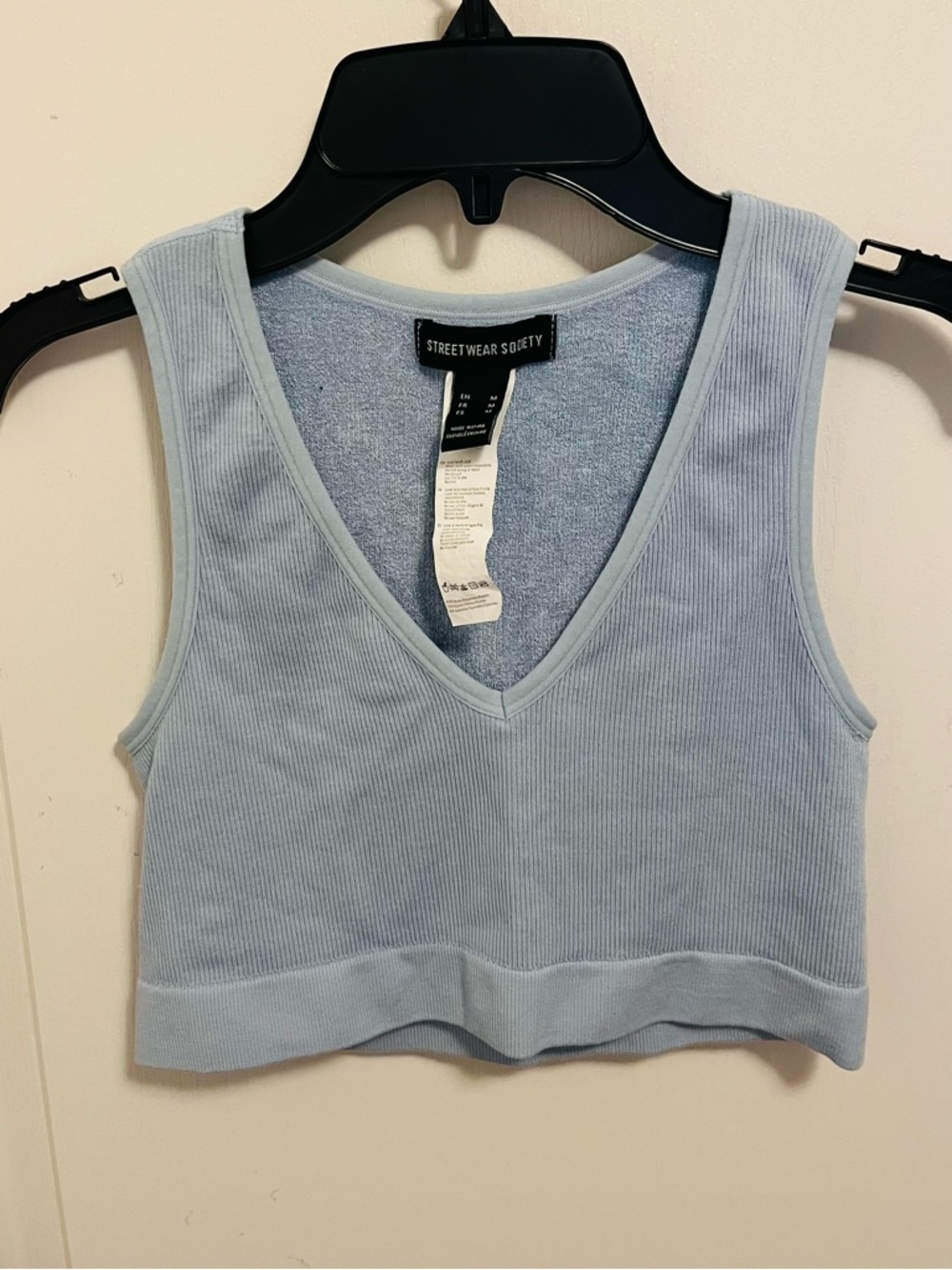 Streetwear Society Pale Blue Ribbed V-Neck Crop Top